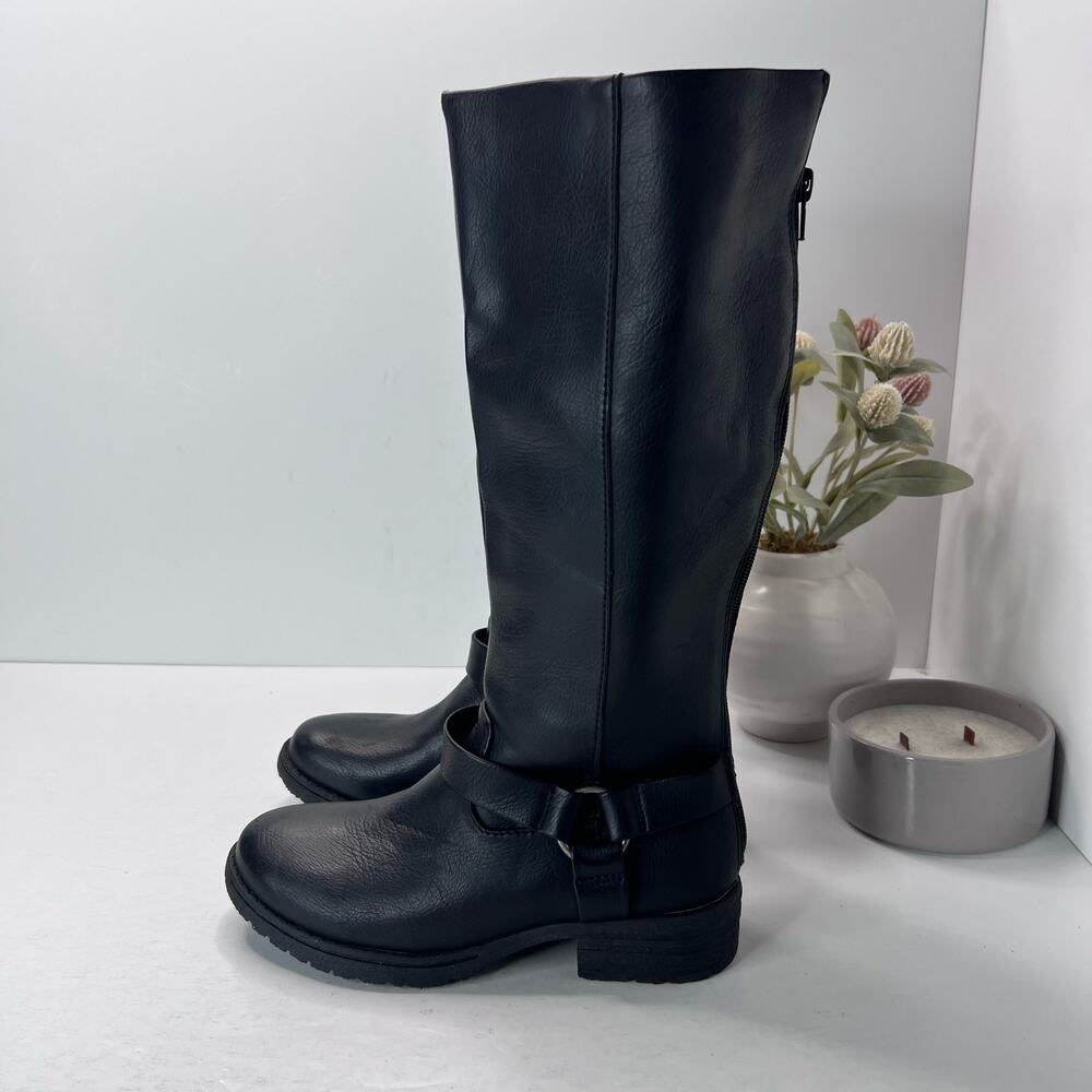 BOC Born Chesney Tall Faux Leather Riding Harness Boot Black Women 6 M